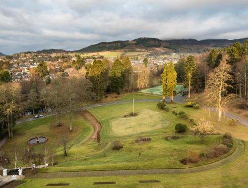 Hotel view of mountains and the grounds